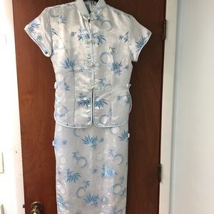 Vintage Silver Blur Silk Kimono Skirt & Top